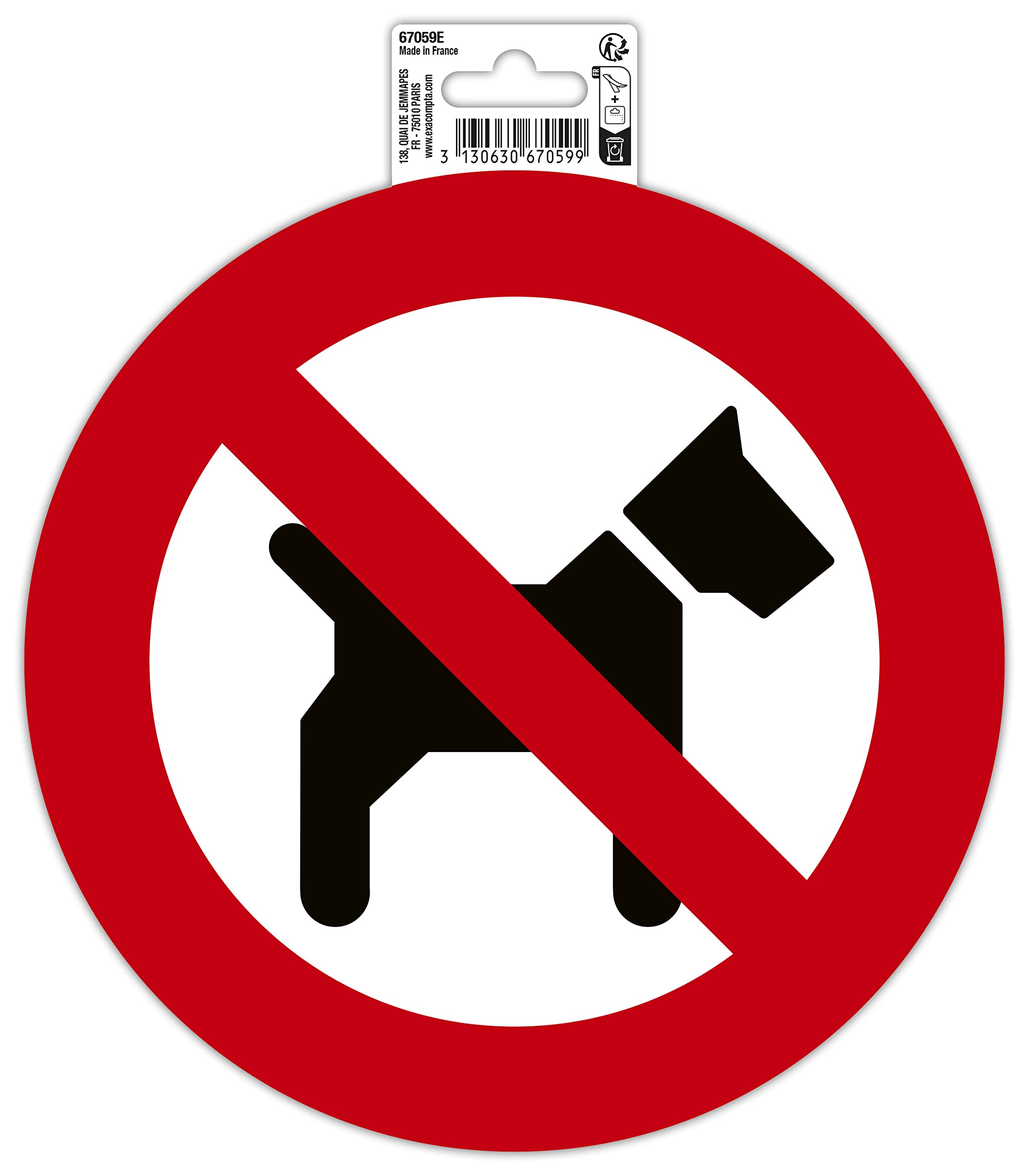 Exacompta - Ref. 67059E - 1 round adhesive pictogram NOT FOR DOGS - In non-slip treated PVC vinyl - Glossy finish - Diameter: 20 cm - Colours: red and white