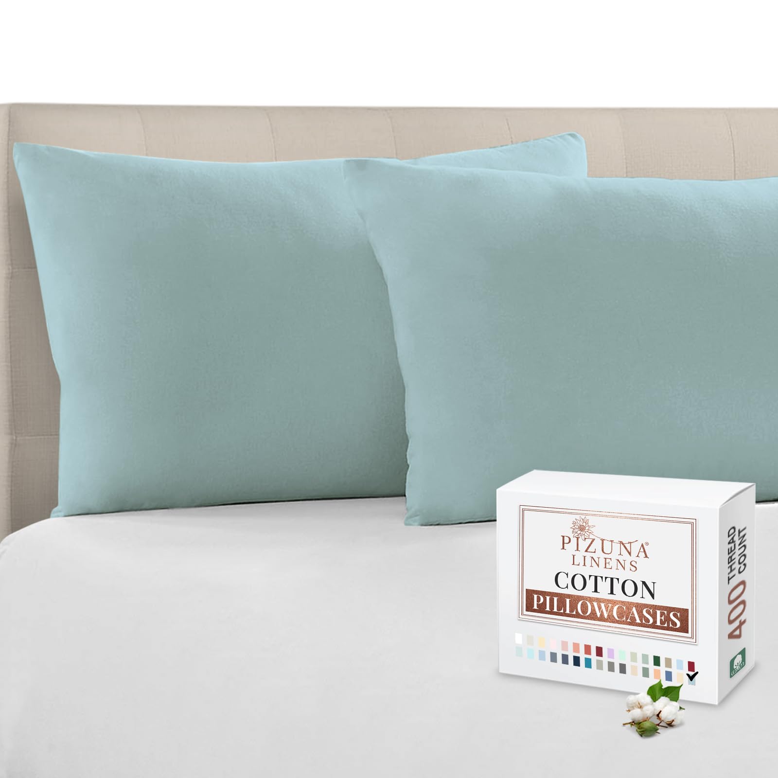 Pizuna 100% Cotton Standard Pillowcases 2 Pack White 50x75cm, 400 Thread Count Long Staple Combed Cotton Soft Pillow Cover, Sateen Weave Oxford Pillow Cases (Cooling Pillowcase 2PC) — view 67