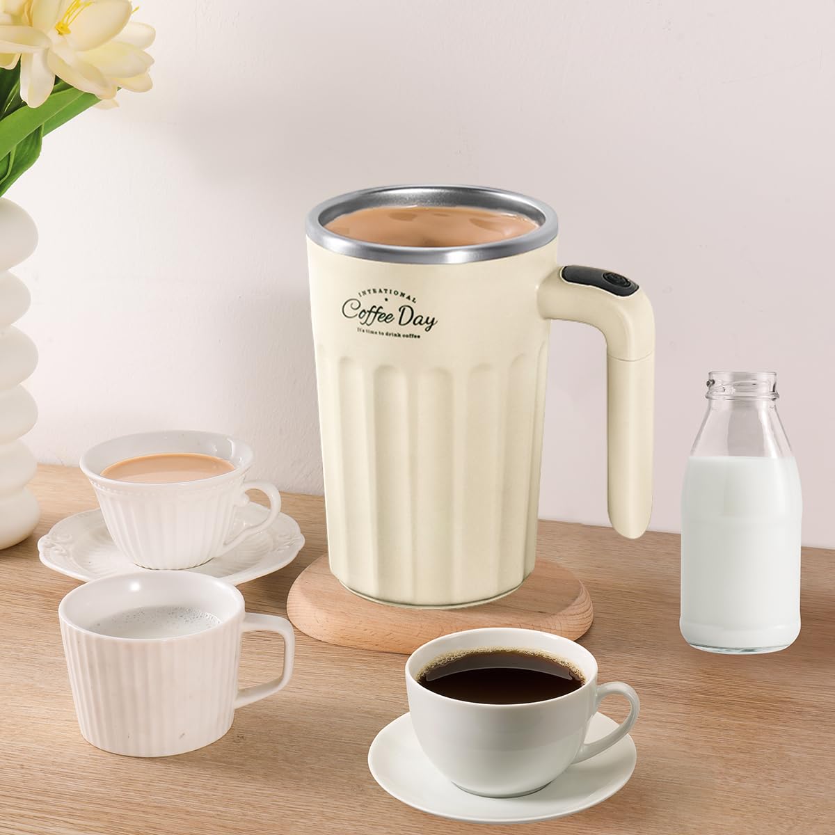 Taza eléctrica para mezclar, taza de café con agitación eléctrica, termo de café, tazas de café, adecuada para café, leche, cacao y otras bebidas