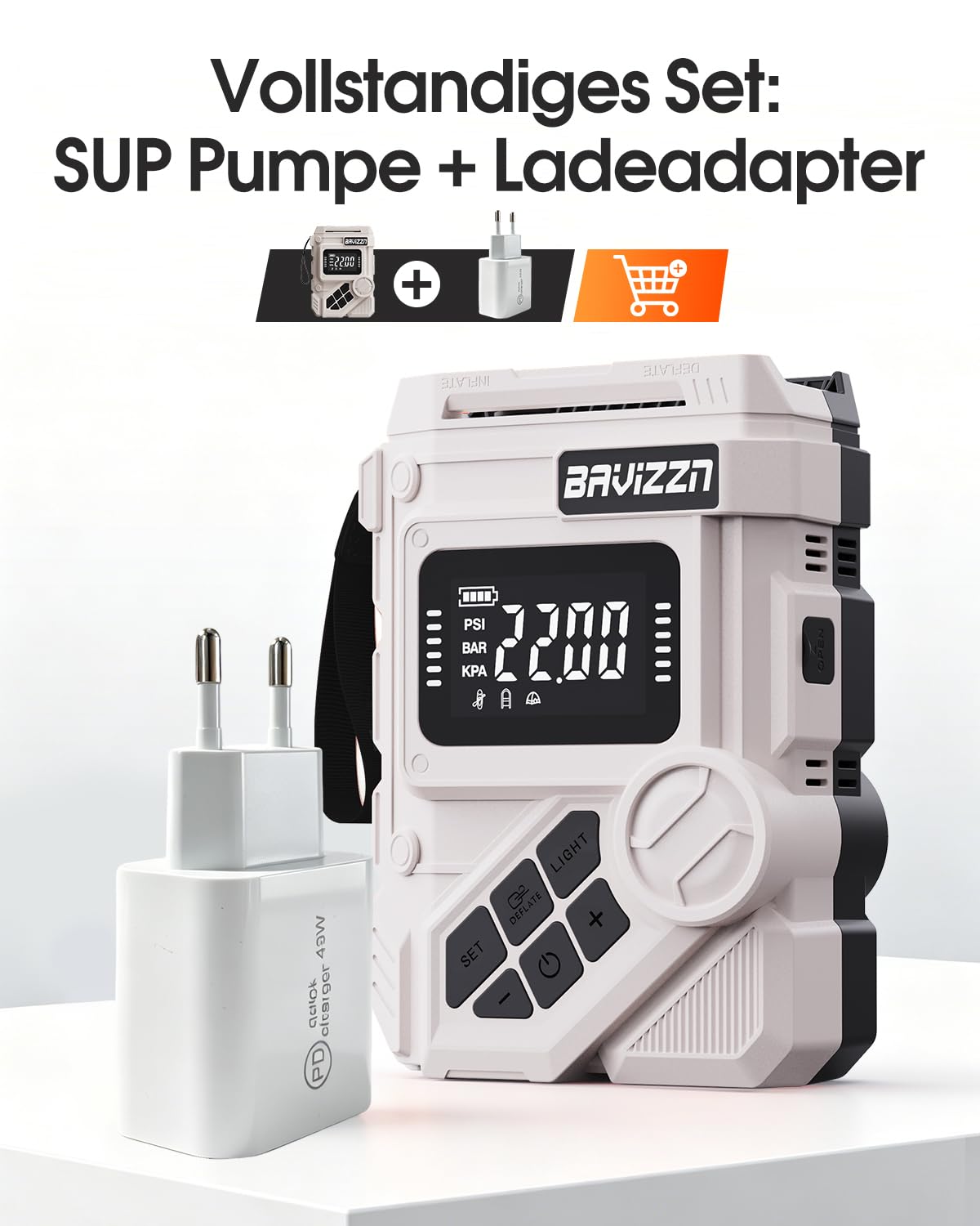 Sup Pumpe Elektrische Akku 22PSI Elektrische Sup pumpe Mit Akku 59.2WH 12DC Typ-C-Anschluss Inflator & Deflator für Paddle-Board,Boot,Kayaks,Wassersport
