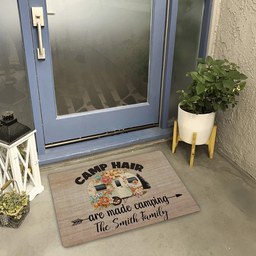 Camper RV Door Mat, 25" x35'', Personalized Name Camping Floor Mat, Spring Welcome Mat Entrance Mat Floor Mat Rug Indoor/Outdoor for Outside Camper Decor(mat-22)