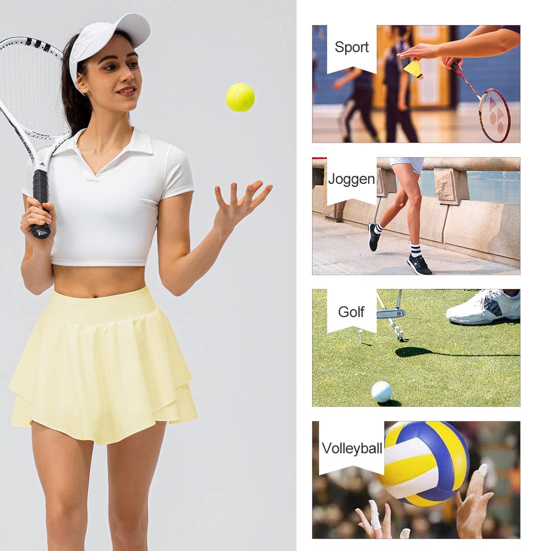 Tennisrock Damen Tennis Skort Damen, Faltenrock Golfrock mit Tasche & Innenhose für Laufen Tennis Golf Uv-Schutz Outdoor Reise