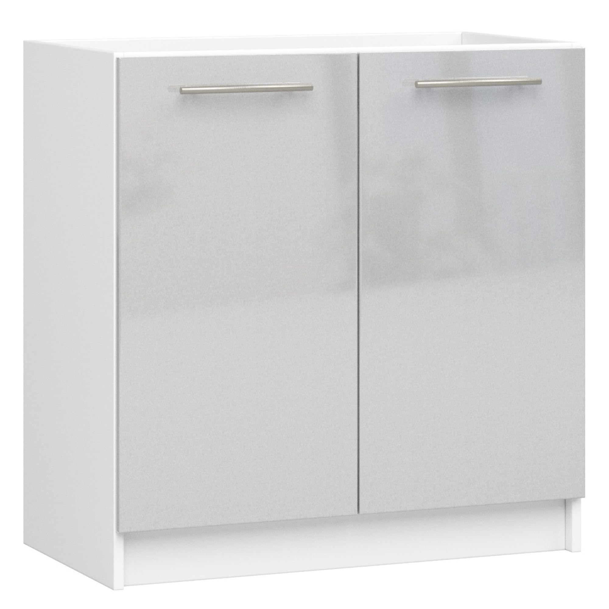 AKORD | Küchenschrank unter der Spüle - Oliwia S80 | Küchenunterschrank mit 2 Türen und 1 Einlegeböden | Unterschrank Küche 80 cm Breit | 46 x 80 x 82 cm | Weiß & Metallic-Glanz