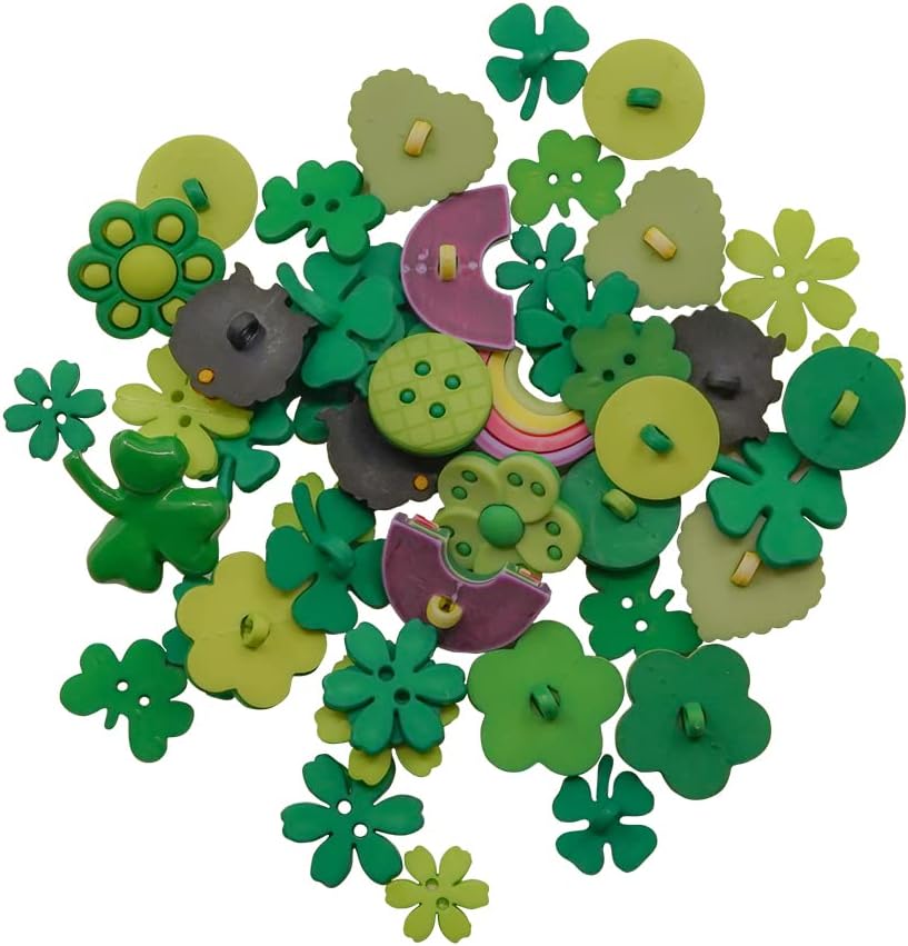 St. Patrick's Day Button Assortment – 50 Piece Novelty Buttons for Crafts & Sewing – Shamrock, Rainbow, Pot of Gold, and Green Heart Designs image 2
