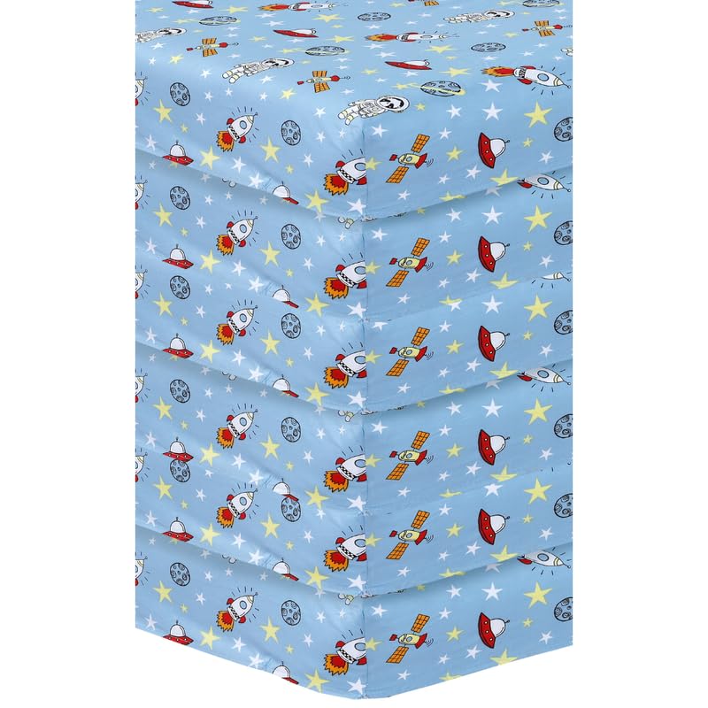 6 x Cot Bed Fitted Sheets, 70 x 140 cm Easy Care Fine Quality Breathable Polycotton Cot Sheet (Space Blue-70 x 140cm)