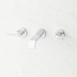 Signature Hardware 953916 Drea 1.2 GPM Wall Mounted Widespread Bathroom Faucet with Pop-Up Drain ...