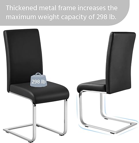 Miniatura 17 de Yaheetech Juego de 2 sillas de comedor modernas tapizadas de piel sintética con respaldo alto y patas metálicas cromadas para cocina, sala de estar,