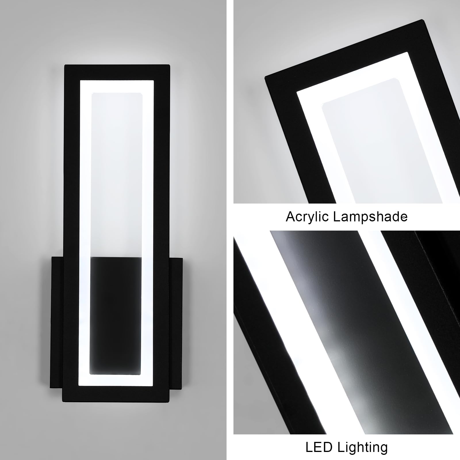 Osairous Applique Murale Intérieure LED, 16W 1800LM Lampe Murale Noir Moderne Acrylique, Luminaire Mural Lumière Blanche 6500K pour Chambre, Salon, Couloir, Escalier, 32CM