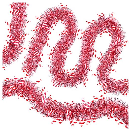 30+ Red and White Christmas Decor Ideas 4 XIMISHOP 5pcs 33ft Candy Christmas Tinsel Garlands,Shiny Red White Christmas Candy Cane Hanging Garland Decoration for Christmas Party Supplies,Indoor Outdoor Holiday Valentine's Day Decorations