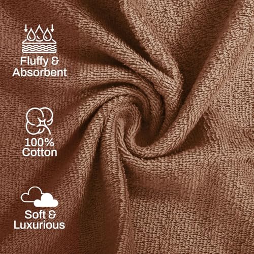 Image of Layers 100% Cotton Face Towels | 450 GSM Soft & Highly Absorbent | Aqua Plush Collection | Pack of 12 Super Soft Towels for Men & Women | 30 x 30 cm - Brown