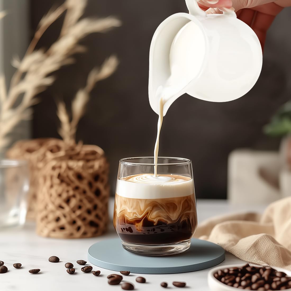 Juego de leche y azúcar, jarra de leche blanca de porcelana y azucarero con tapa y cuchara, recipiente de cerámica para leche y azucarero con bandeja para cocina y café, apto para lavavajillas y