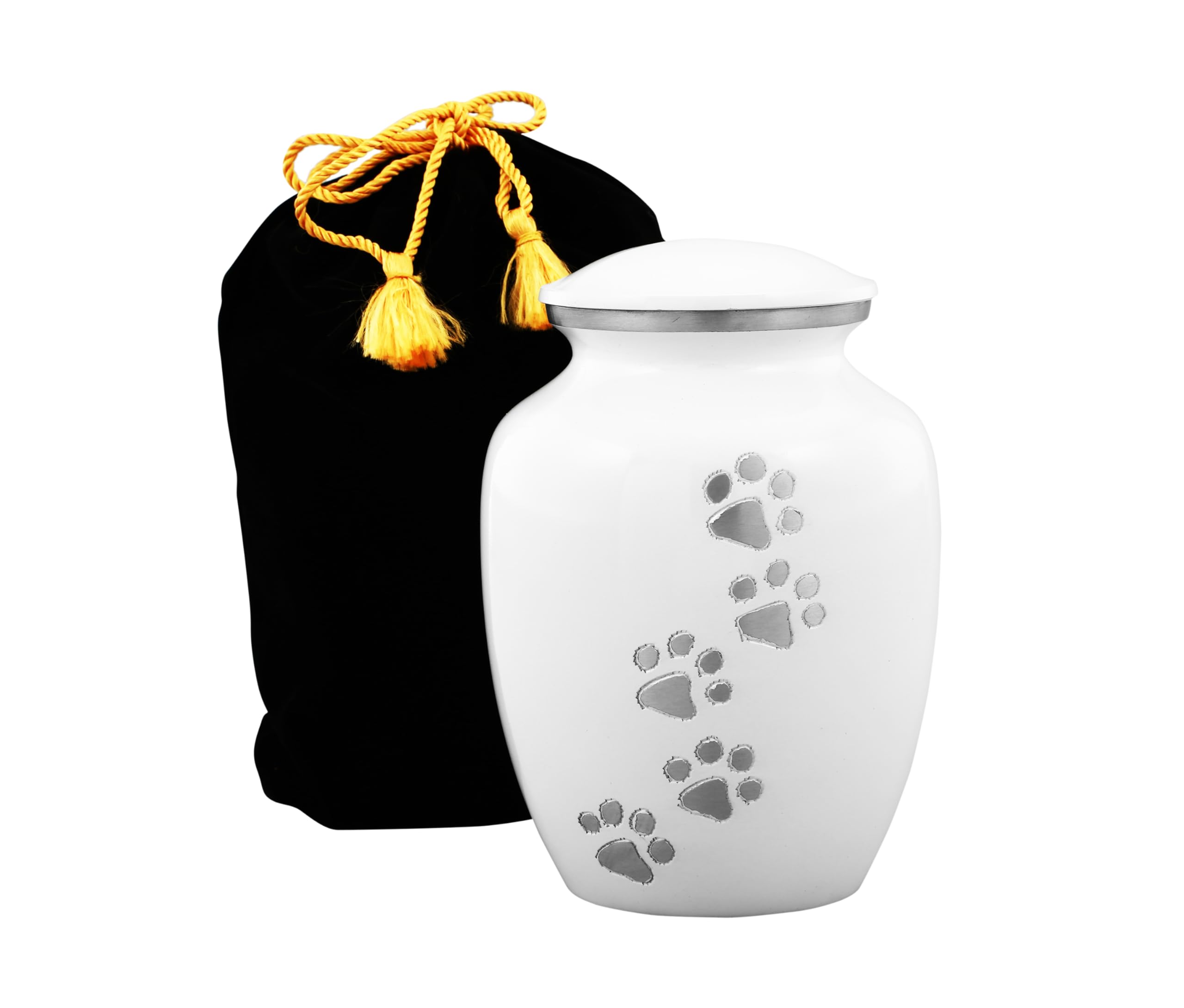 URNS OF DIGNITYPet Urn for Dogs and Cats Ashes - A Loving Resting Place for Your Special Pet, Cat and Dog Urns for Ashes, Pet Cremation Urns 85 Cubic Inches: with Velvet Bag (White (Paw))