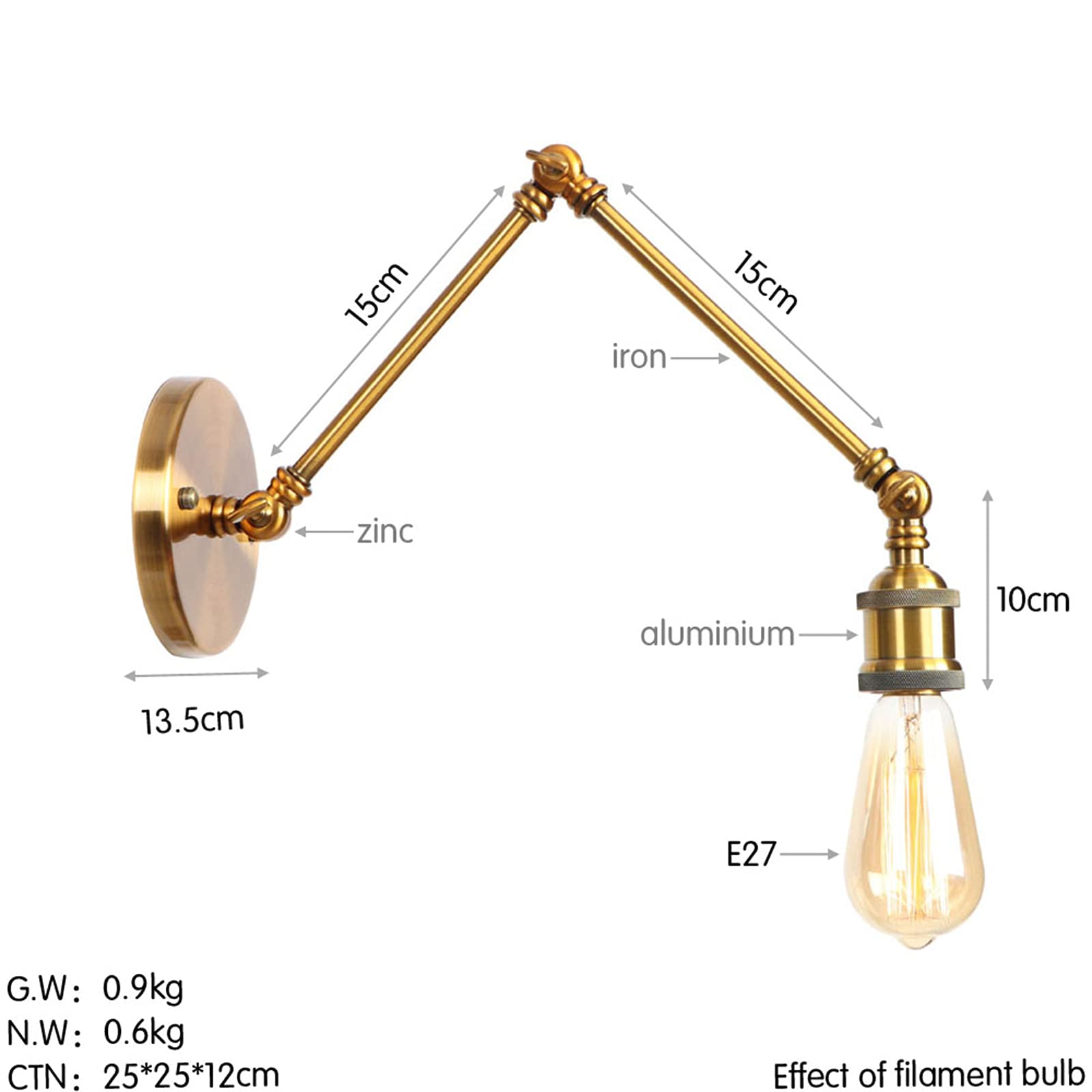 Industriële Telescopische Zwenkarm Verstelbare Binnen Wandlamp HL219