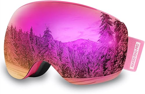 AKASO OTG Ski Goggles, Snowboard Goggles, Mag-Pro Magnetic Interchangeable Lenses, Anti-Fog, 100% UV Protection, Helmet Compatible, Snow Goggles for Men & Women