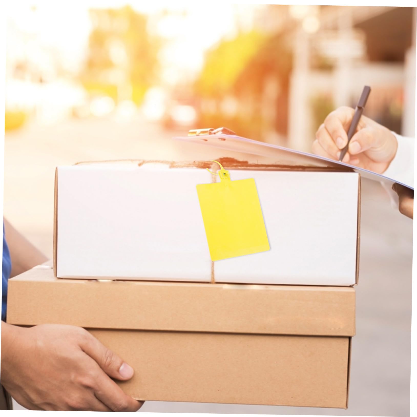 Targhette per Spedizione Gialle Pp 100 Pezzi Cordino | Etichette Vuote per Logistica e Pricing, Facili da Installare, per Identificazione Rapida senza Perdita Dati