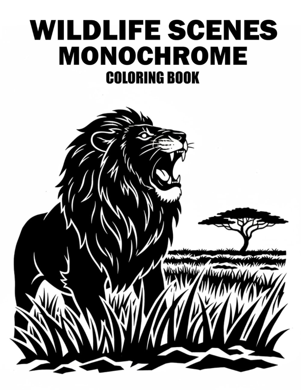 Wildlife Scenes Monochrome Coloring Book: Beautiful One-Color Nature and Wildlife Designs for Relaxation, Stress Relief, and Mindful Coloring