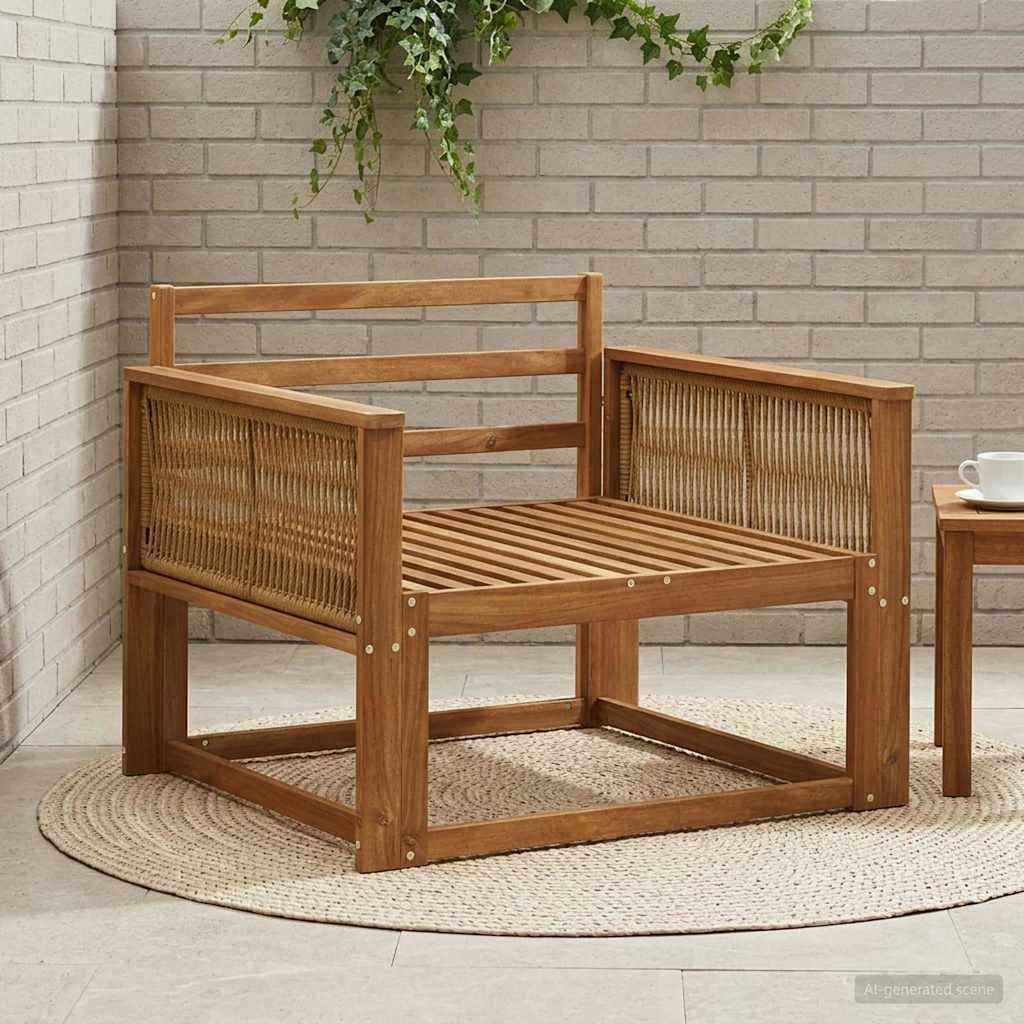 Canapé central d'extérieur en bois massif d'acacia pour salon de jardin