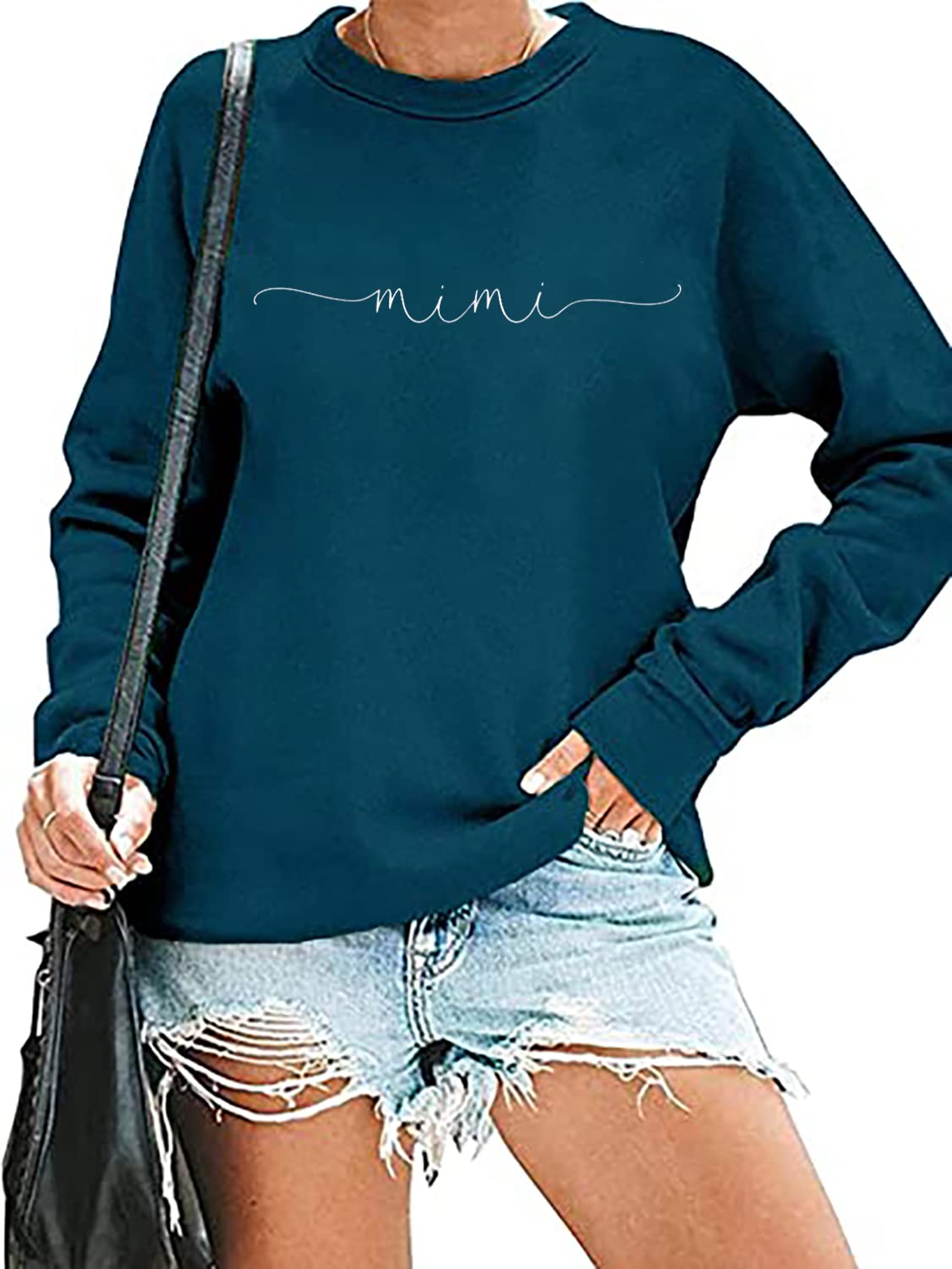 RFBIQI Mimi Sweatshirt Women Funny Letter Print Grandma Gift Pullover Top Nana Casual Crewneck Long Sleeve Tee Shirt