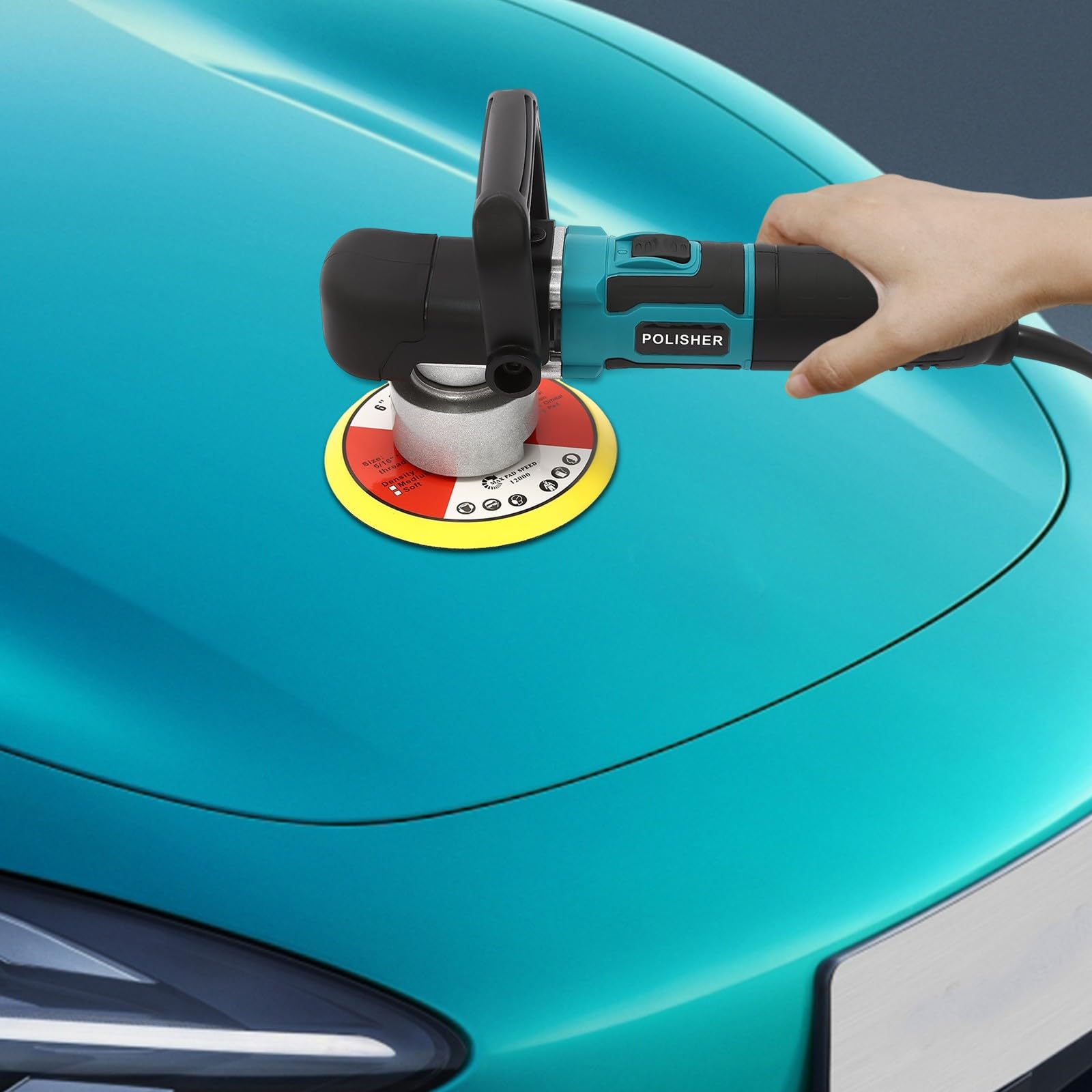 Polisseuse excentrique 850 W, polisseuse excentrique double action, 6 vitesses | 2000 à 4500 tr/min | Disques 15 cm, pour le détail de la voiture, le polissage et le cirage
