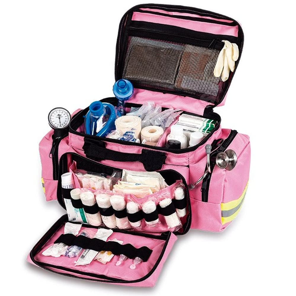 Mobiclinic, Bolsa asistencia sanitaria ligera, De rescate profesional, Capacidad más 21 litros, Con asas reforzadas, Bandas reflectantes, Amplia, Resistente, Rosa