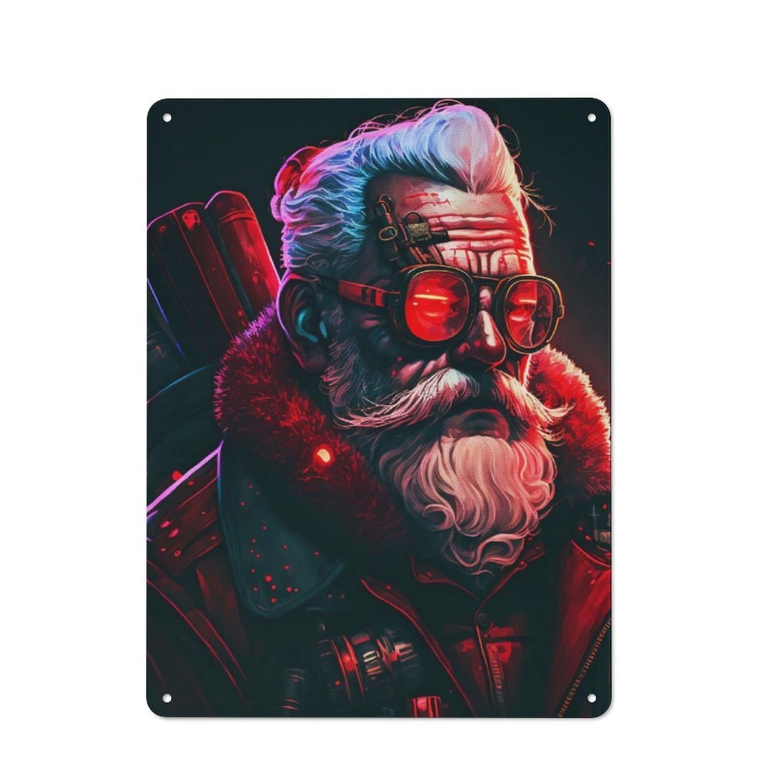 Junmoney Santa Claus Neon Punk For Lounge Or Reading Corner, Rustic Tin Sign 40X30cm, For An Autumn Update To Lounge And Reading Corner