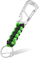 Vista 12 de KeyUnity KC00 Llavero de mosquetón de paracord, cordón de paracaídas 550 Multiherramienta para exteriores, mochilas, hombres y mujeres Negro Blanco