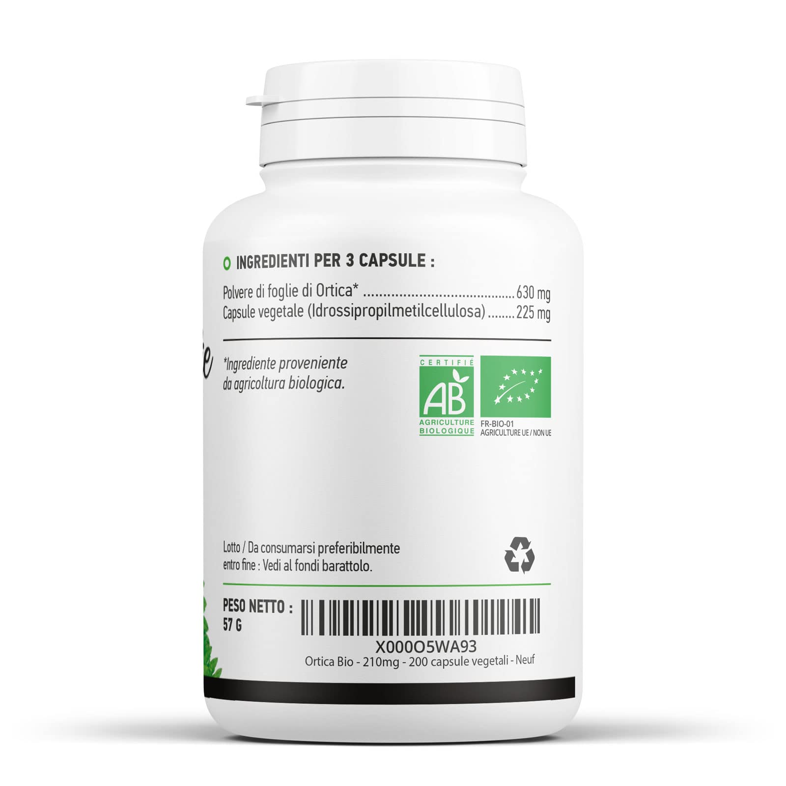 Ortica Bio - Urtica dioica - 210mg - 200 capsule vegetali