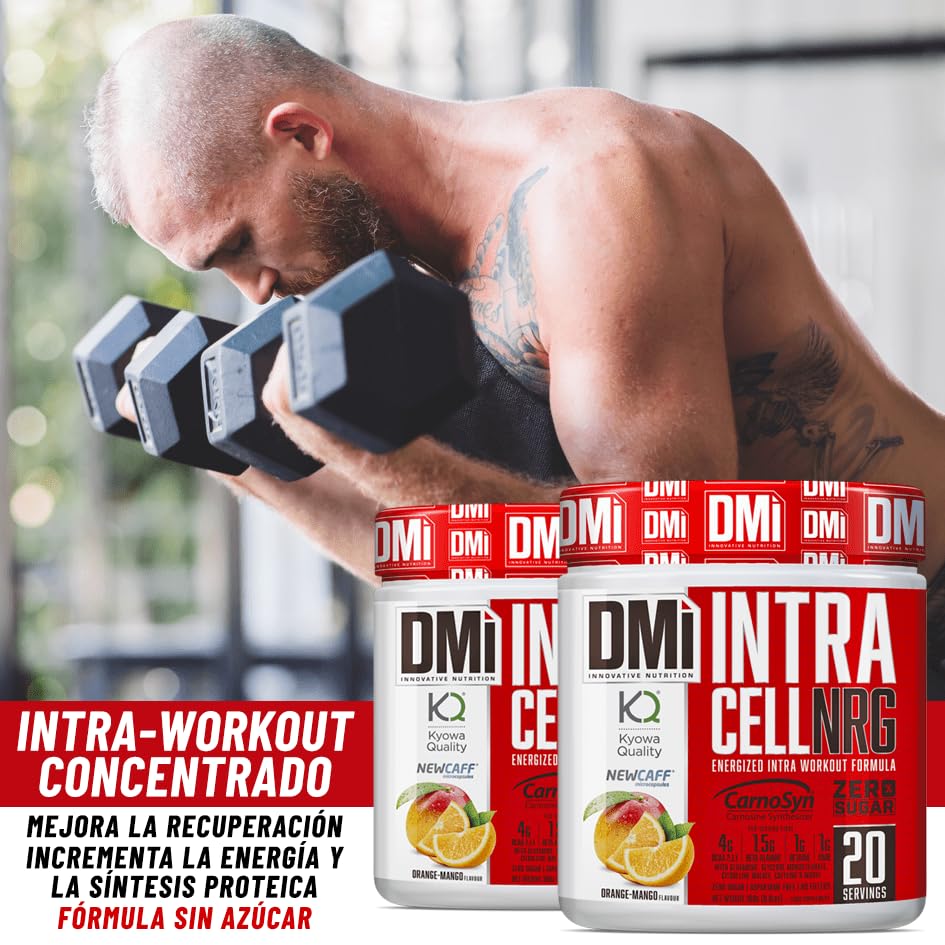 DMI INNOVATIVE NUTRITION Intra-Cell NRG 360 g Sabor Naranja-Mango– Intra-Workout con BCAAs, Beta-Alanina CarnoSyn®, Cafeína NewCaff™, Glutamina Kyowa® – Rendimiento, Energía y Recuperación Muscular