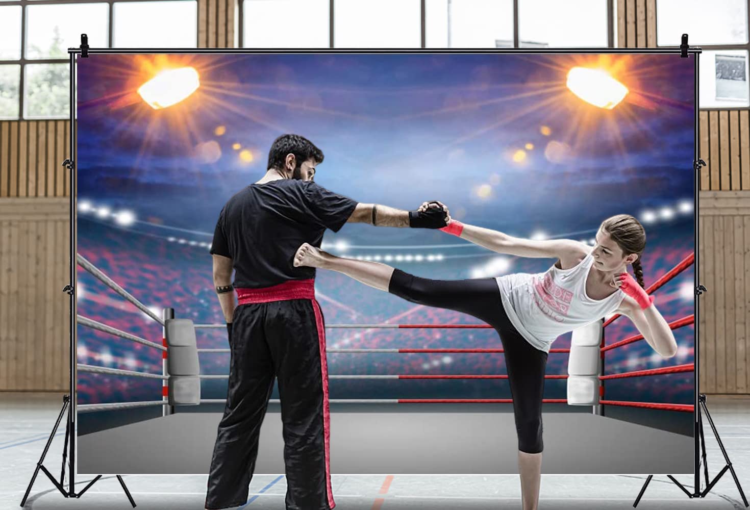 Fondale fotogarfia Arena per partite di pugilato, combattimento, arena, boxe, palestra, palestra Kung Fu Gym Gymnasium Decor torcia The folla adulti ritratto Photo Studio