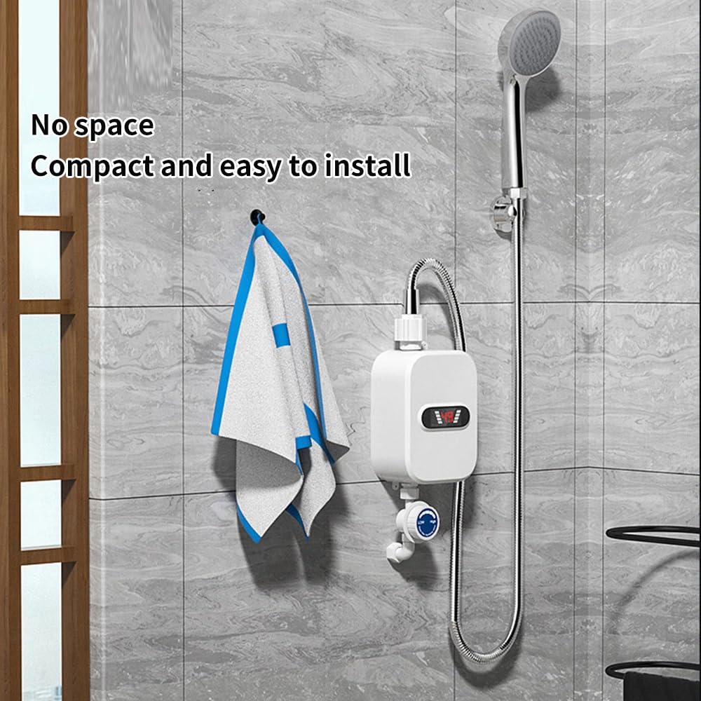 Riscaldatore di acqua istantaneo elettrico, 3500 W doccia portatile riscaldante, display digitale della temperatura a LED, IP4 impermeabile, per doccia, bagno, cucina, camper (A)
