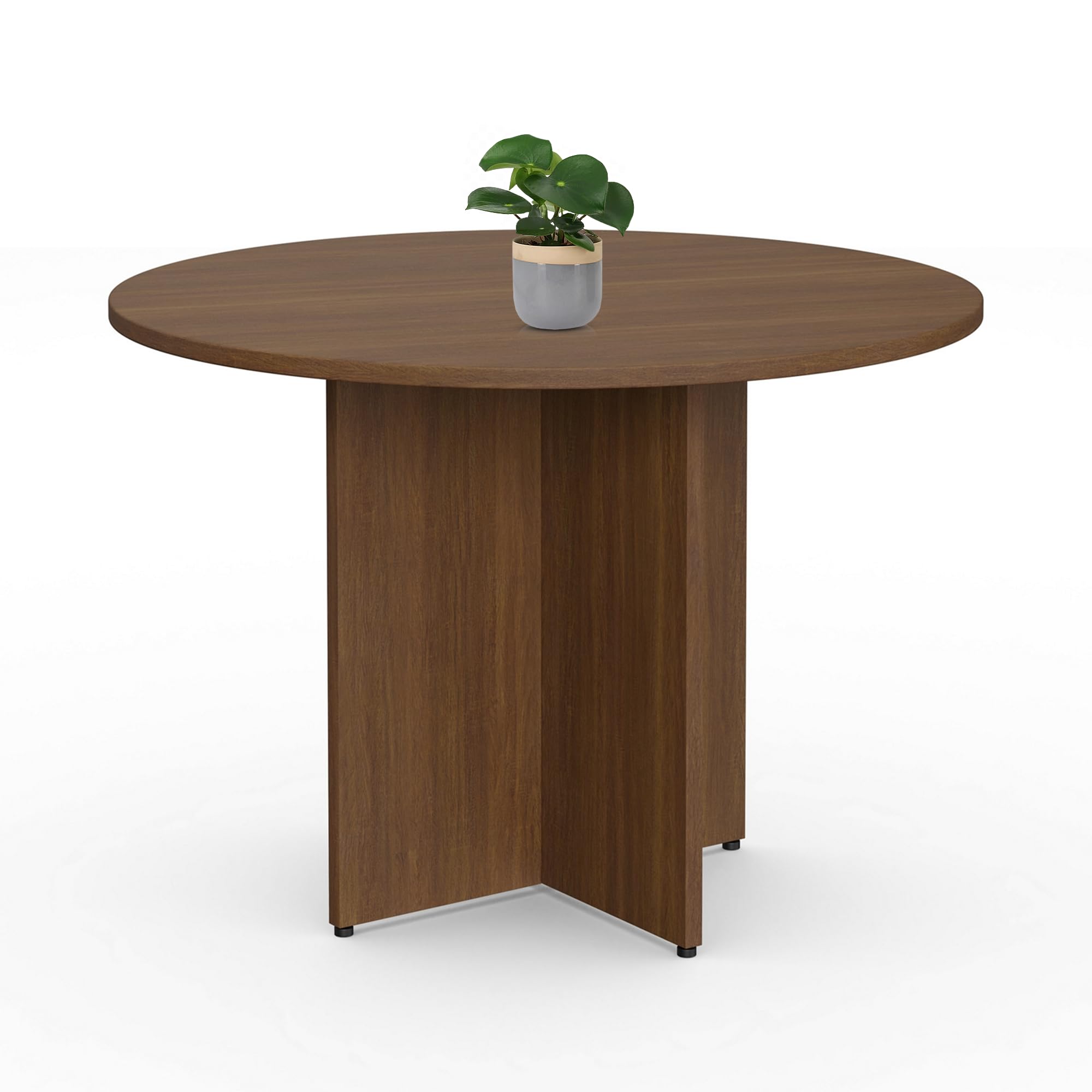 NBF 42" Round Conference Tables - Thermally Fused Warm Ash Laminate Conference Room Tables - X Base Office Meeting Table - Durable Training Tables for