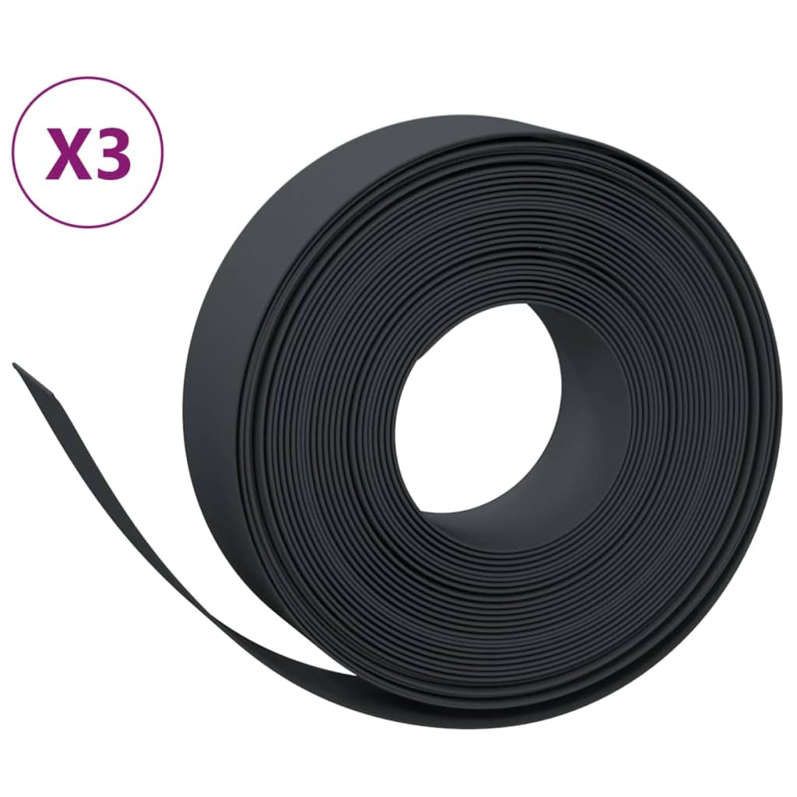Bordo per prato, 3 pezzi, nero, 10 m x 15 cm, in polietilene, flessibile, resistente ai raggi UV, per aiuole e laghetti