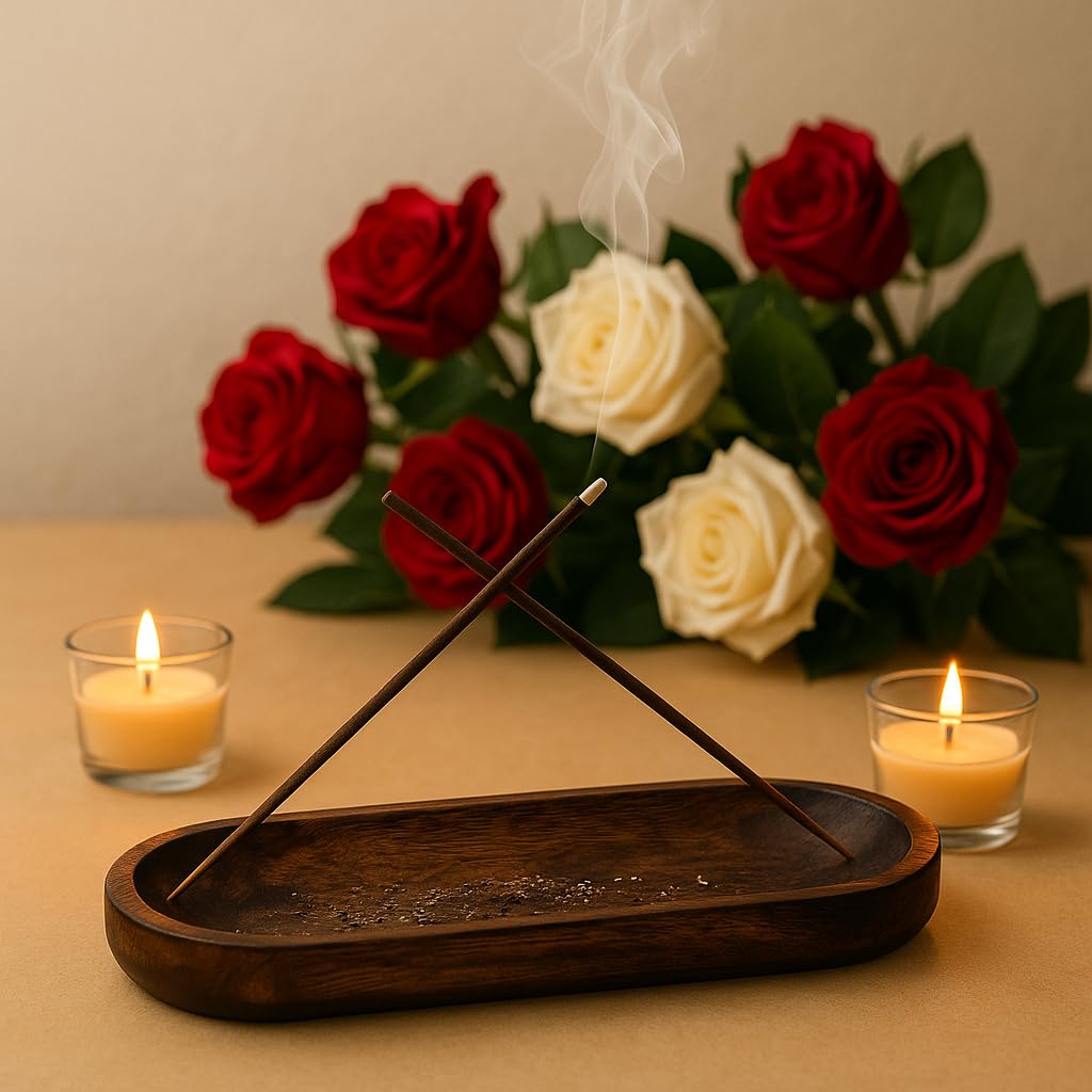 Pure Source India Natural Wood Incense Holder and Ash Catcher (11 X 4 Inch)(Oval)