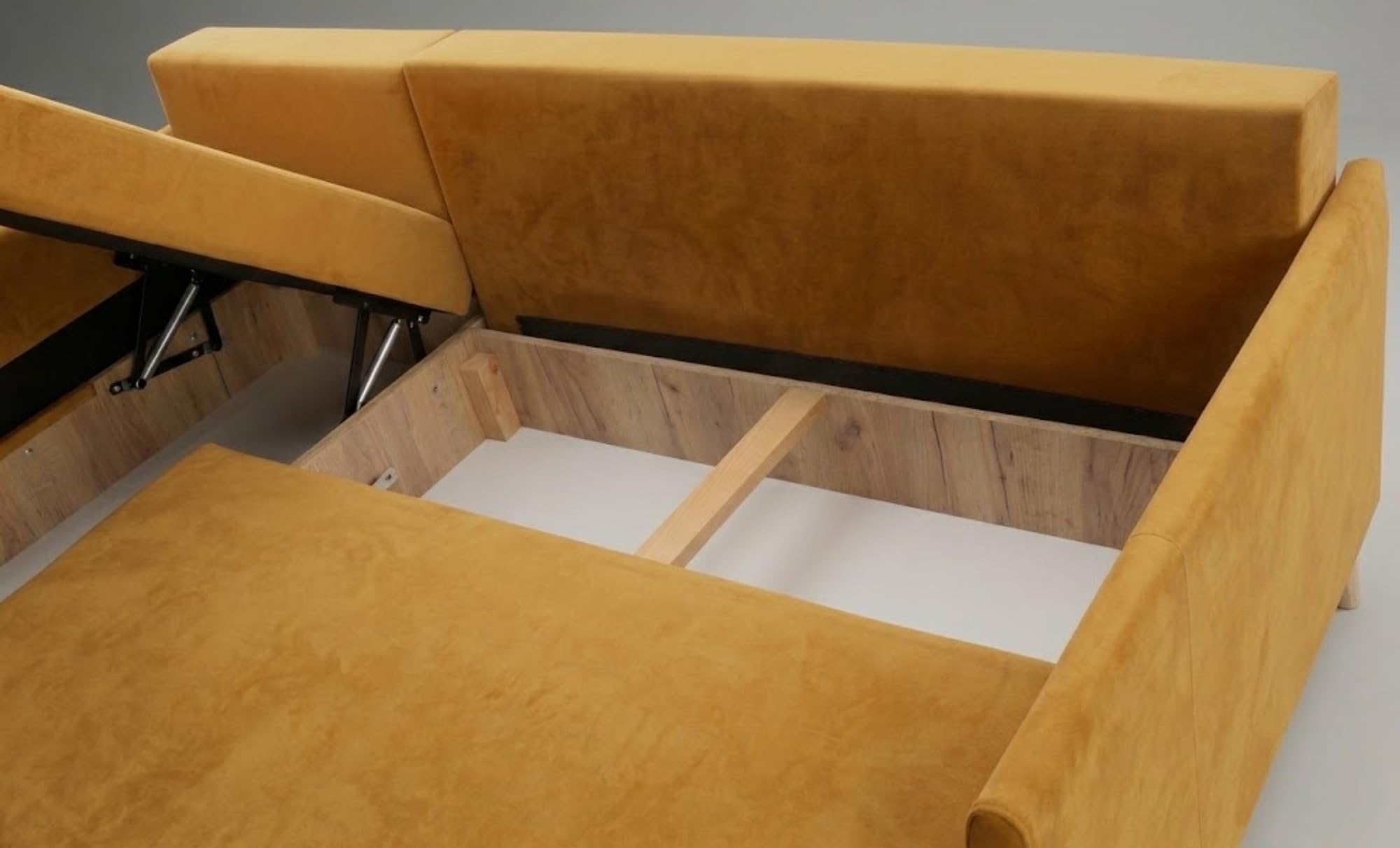 KIER FURNITURE Ecksofa mit Schlaffunktion Kendi - 210 cm Lang - L-Form-Sofa als 3-Sitzer – Wohnzimmer-Couch mit Bettkasten und Armlehnen - Große Liegefläche 140 x 200 cm - Samt Blau
