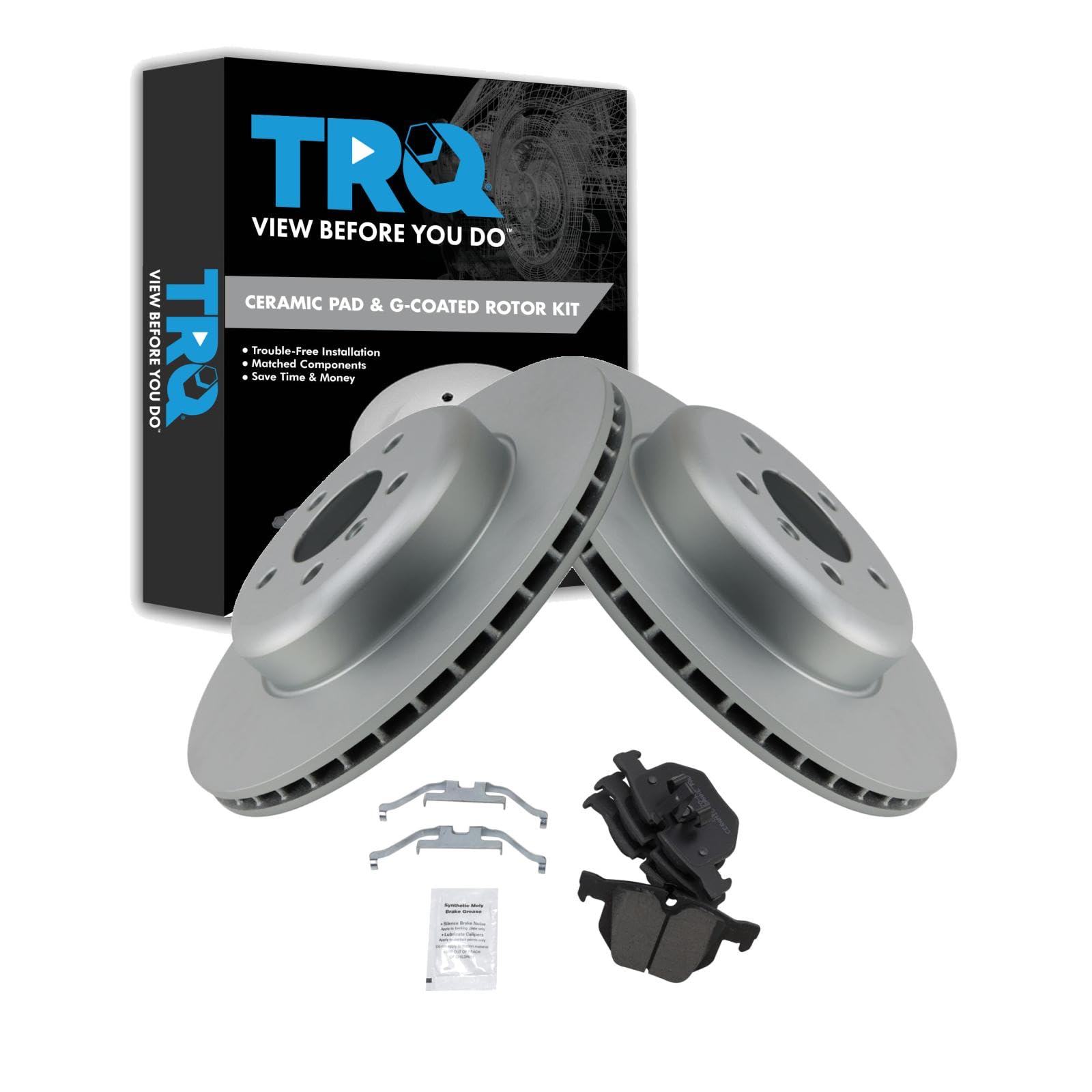 TRQ Rear Brake Pad &amp; Rotor Kit Ceramic Compatible with 2012-2013 BMW 335i