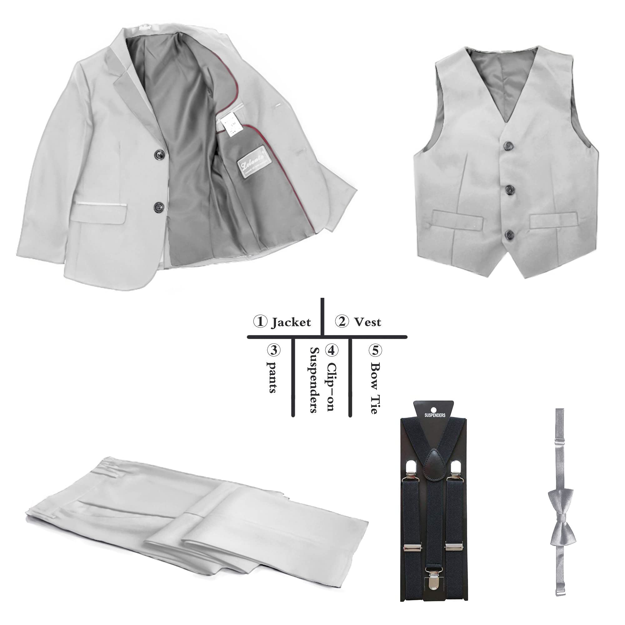 LOLANTA 5 Piezas Traje de Boda para Niño, Clásico Azul Corte Ajustado, Conjunto Formal