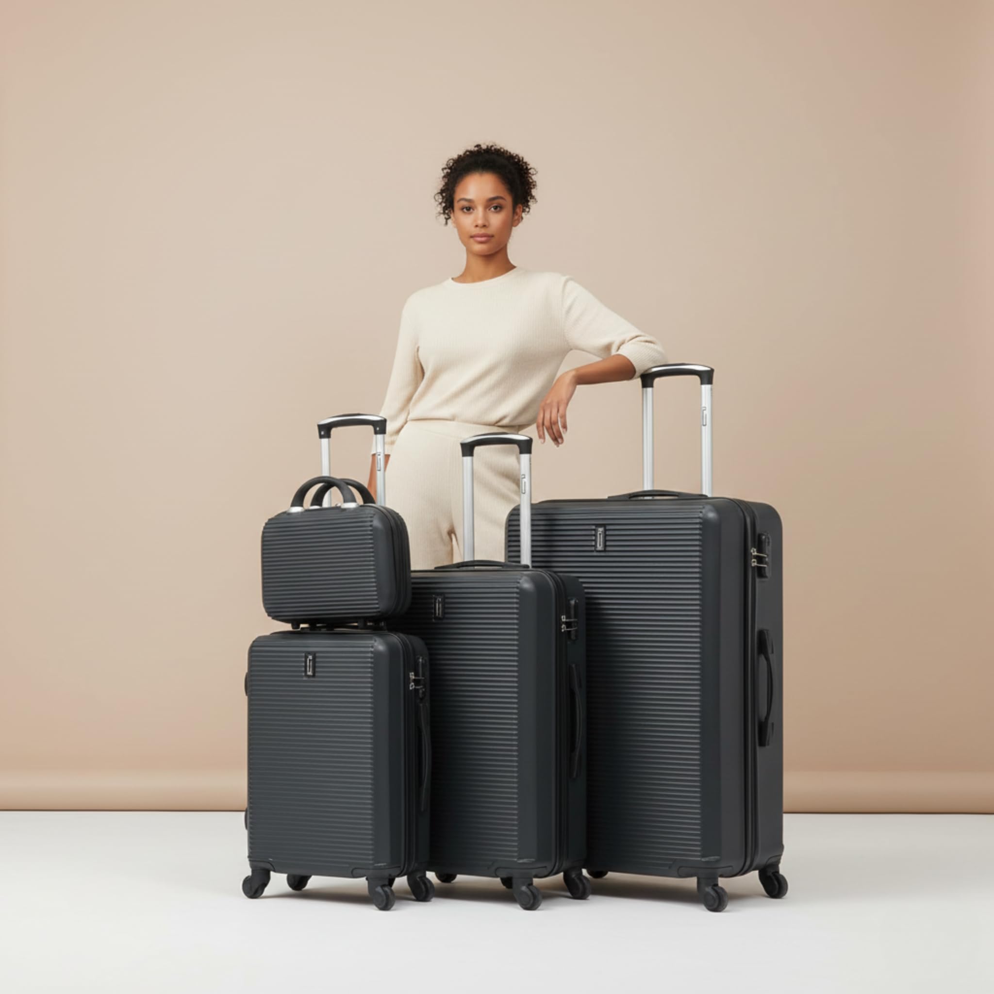 CELIMS - Valigia Grande 23 kg Rigida Leggera | Valigia da Stiva 75cm Donna | Lucchetto Integrato | ABS | Trolley Grande 75cm con 4 Ruote | Nero
