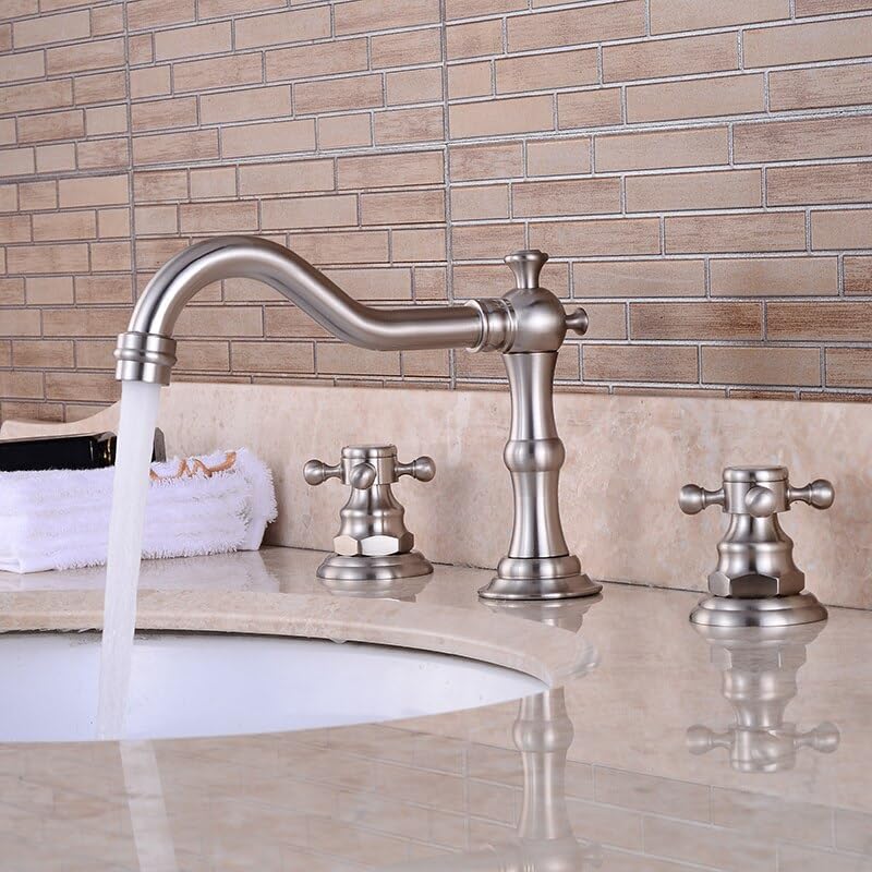 Grifo de Lavabo de baño de níquel Cepillado, Juego de 3 Piezas de manija Doble, Grifo de bañera GZ-8205L