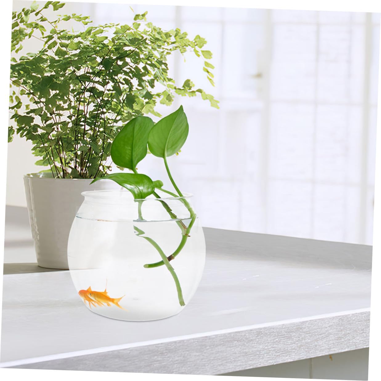 Plastic Fish Bowl Aquarium Desktop Betta Fish Vase Unbreakable Small Tank for Office Tabletop Ecological Habitat
