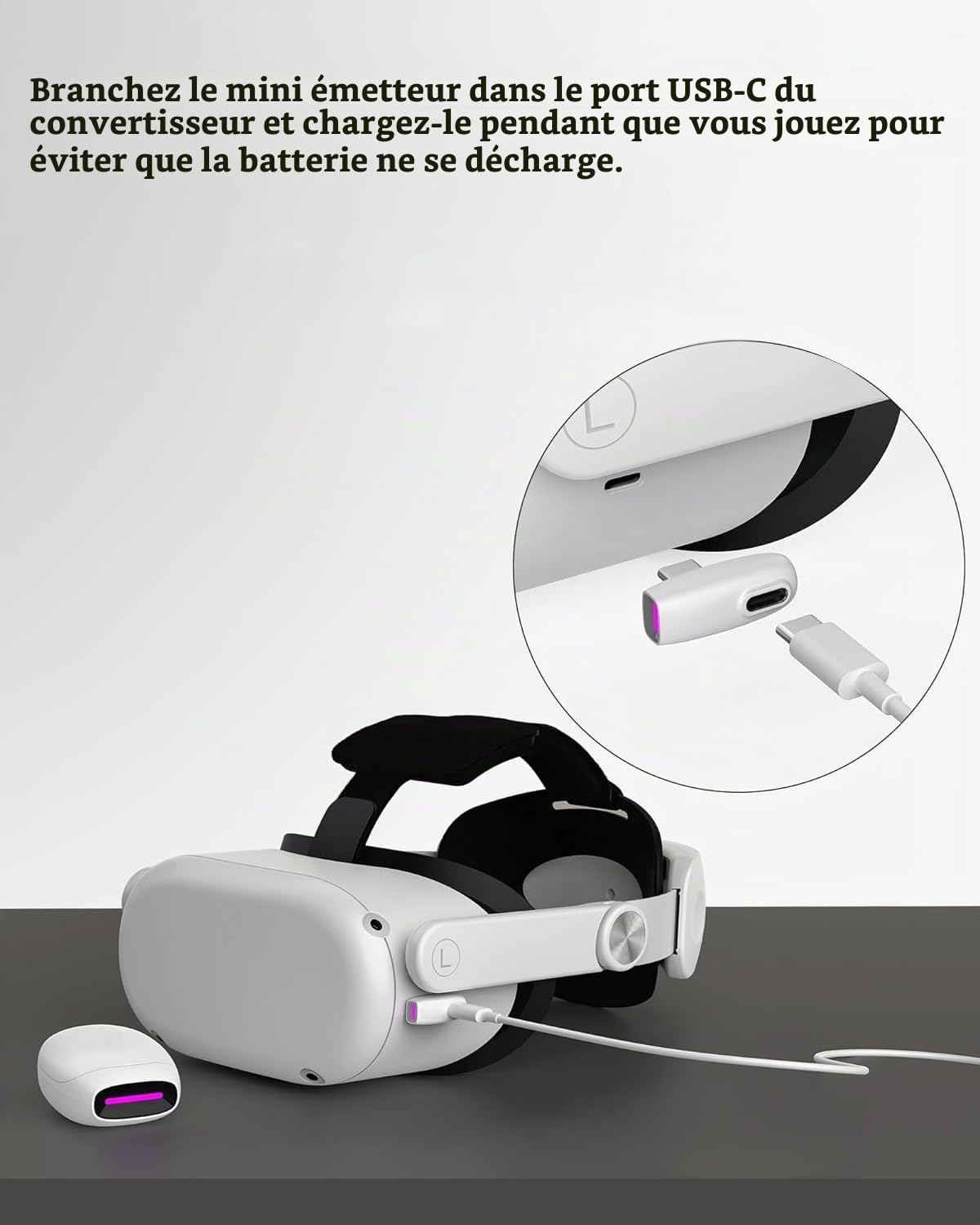 eppfun Cutemeet380 Écouteurs Bluetooth 5.2 Gaming sans Fil pour VR Quest3 2 avec 2,4 GHz Dongle USB-C, 30 ms Faible Latence, Compatible avec PS5, PC, Switch