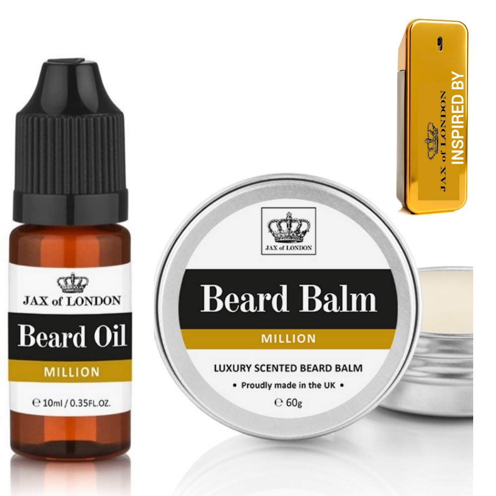 JAX OF LONDONMillion Beard Oil and beard balm for men, Comb0 60g of Beard Balm and 10 ml of beard oil, beard moisturiser for men, beard care set, Luxury scented beard oil, Men’s Cologne fragrance
