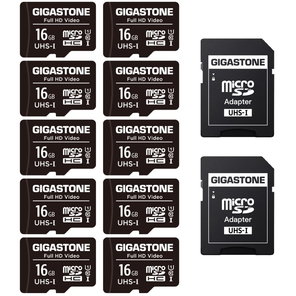 Sponsored Ad – GIGASTONE Micro SD Card 16GB 10-Pack with 2x SD Adapter + 4x Mini-case, FHD Video, Surveillance Security Cam Action Camera Drone, 85MB/s Micro SDXC UHS-I U1 Class 10