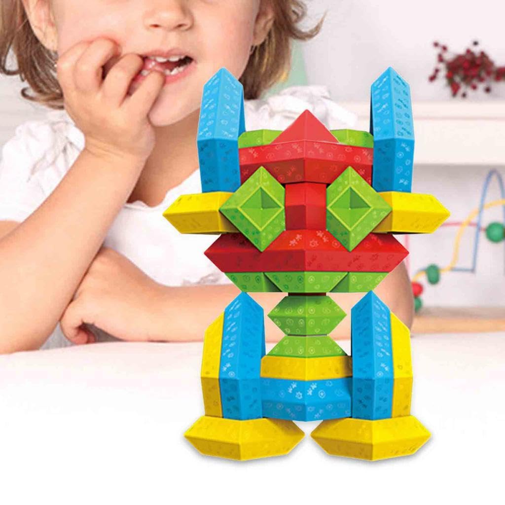 Blocchi da Costruzione Impilabili a Forma di Piramide, Giocattoli da Costruzione per Bambini Piccoli, Giocattoli Educativi La Scuola, 60 Pezzi