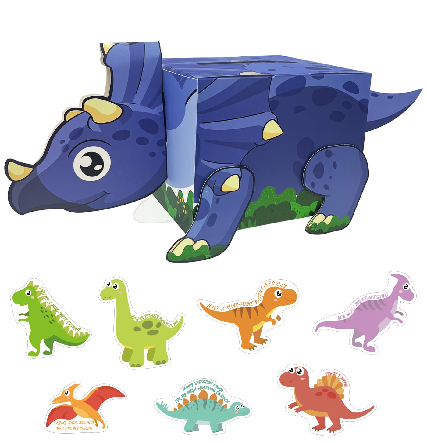 HEIPINIUYE Valentines Card for Kids 3D Dinosaur Valentines Day Box for Kids Classroom School Gift Exchange Party Triceratops Valentine Mailbox with 30 Dinosaur Cards and 5 Teacher Cards