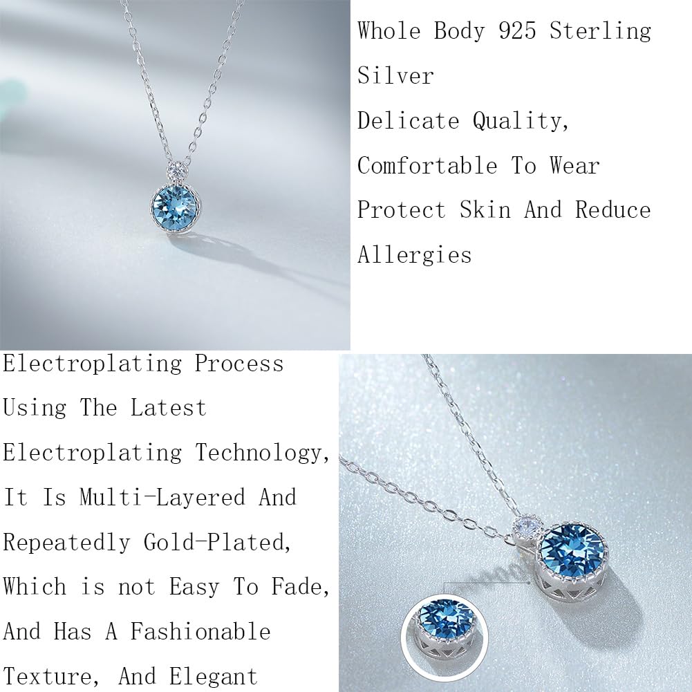 Sterling Silber Ozean Blau Kristall Halskette Funkelnde Diamant geschnittene Anhänger Halsketten Infinity Charm Hecketemperament Schmuck Geschenke für Frauen Freundin Mädchen Mädchen