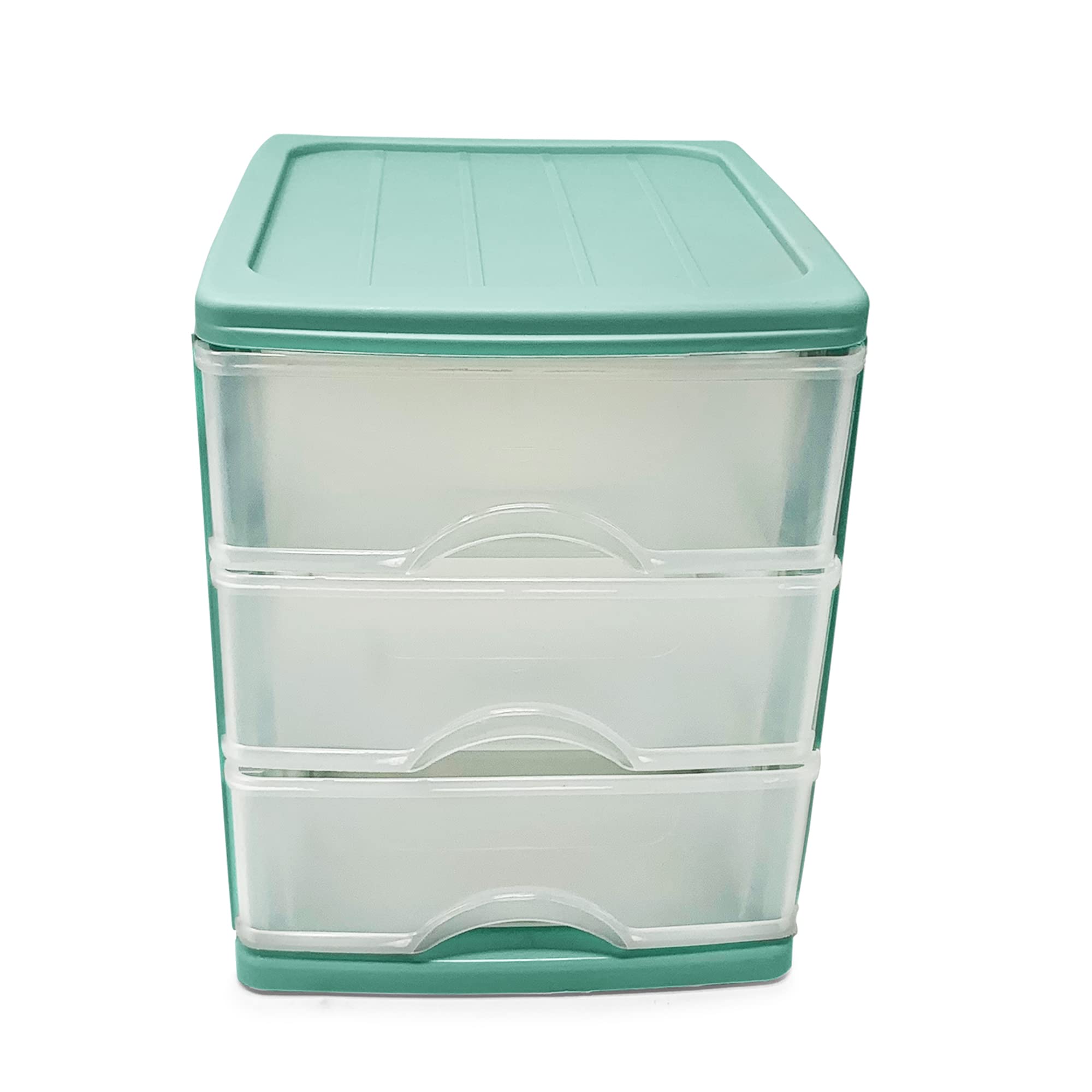 Plastic Desktop Storage Unit with Drawers, Stationary Arts Drawer Desktop Tabletop Organiser Storage Tower Unit for Office Bedroom Garage ((17 x 13.5 x 17cm, Mint Green with 3 Clear Drawers)) — view 4