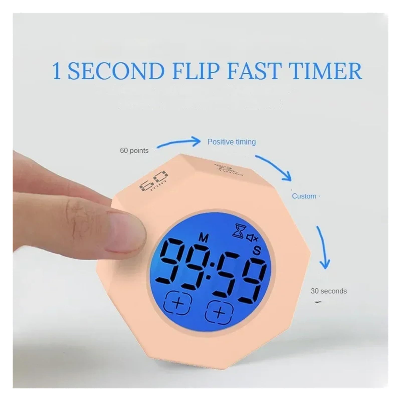 Temporizador, Temporizador con Sensor de Gravedad, minitemporizador Cocina Digital, Aprendizaje físico, visualización Giro específica, gestión del Tiempo(Blue)