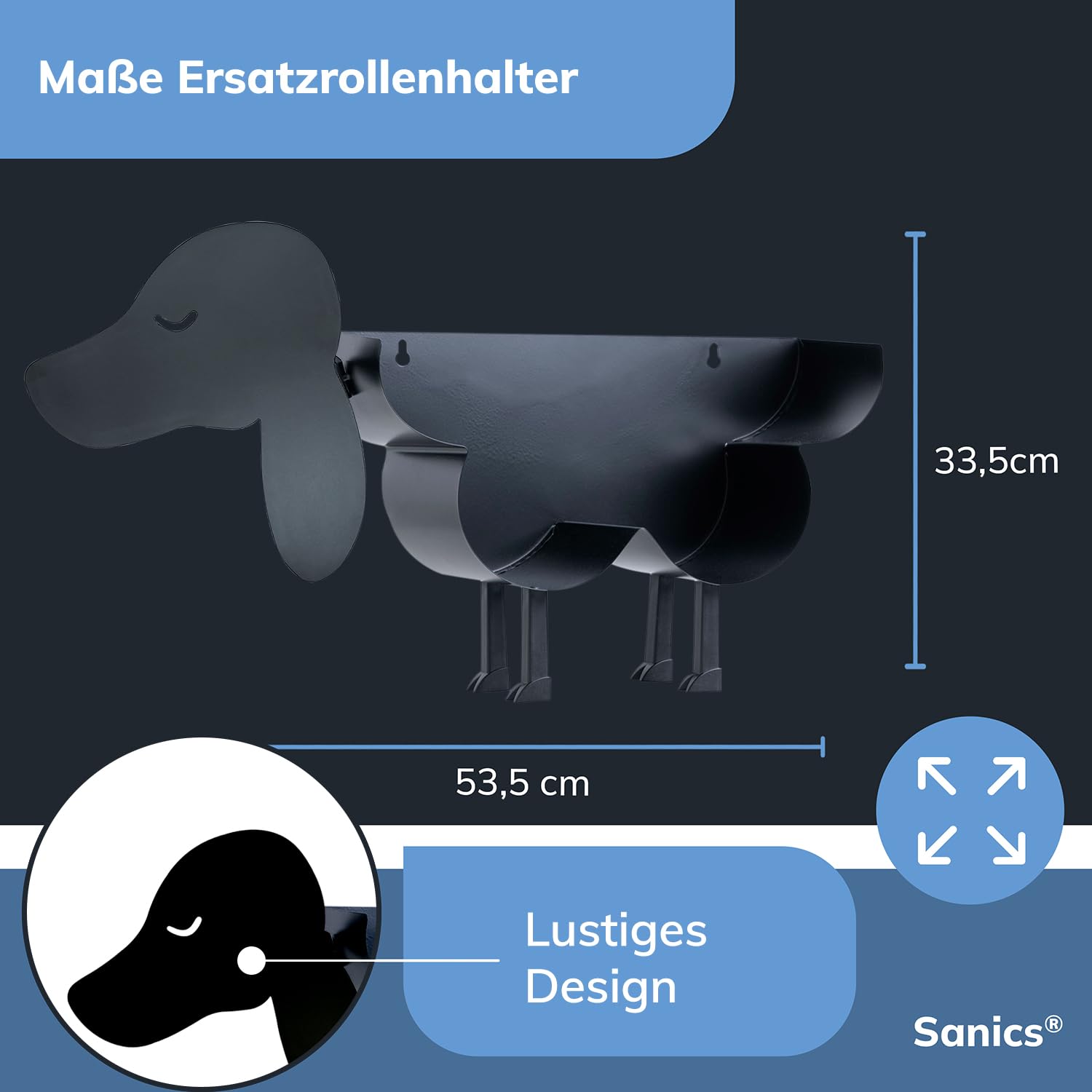 Ersatzrollenhalter Freistehend - WC Papierhalter Hängend - Wandhalterung - Hund - Toilettenpapierhalter Tiere - Schwarz