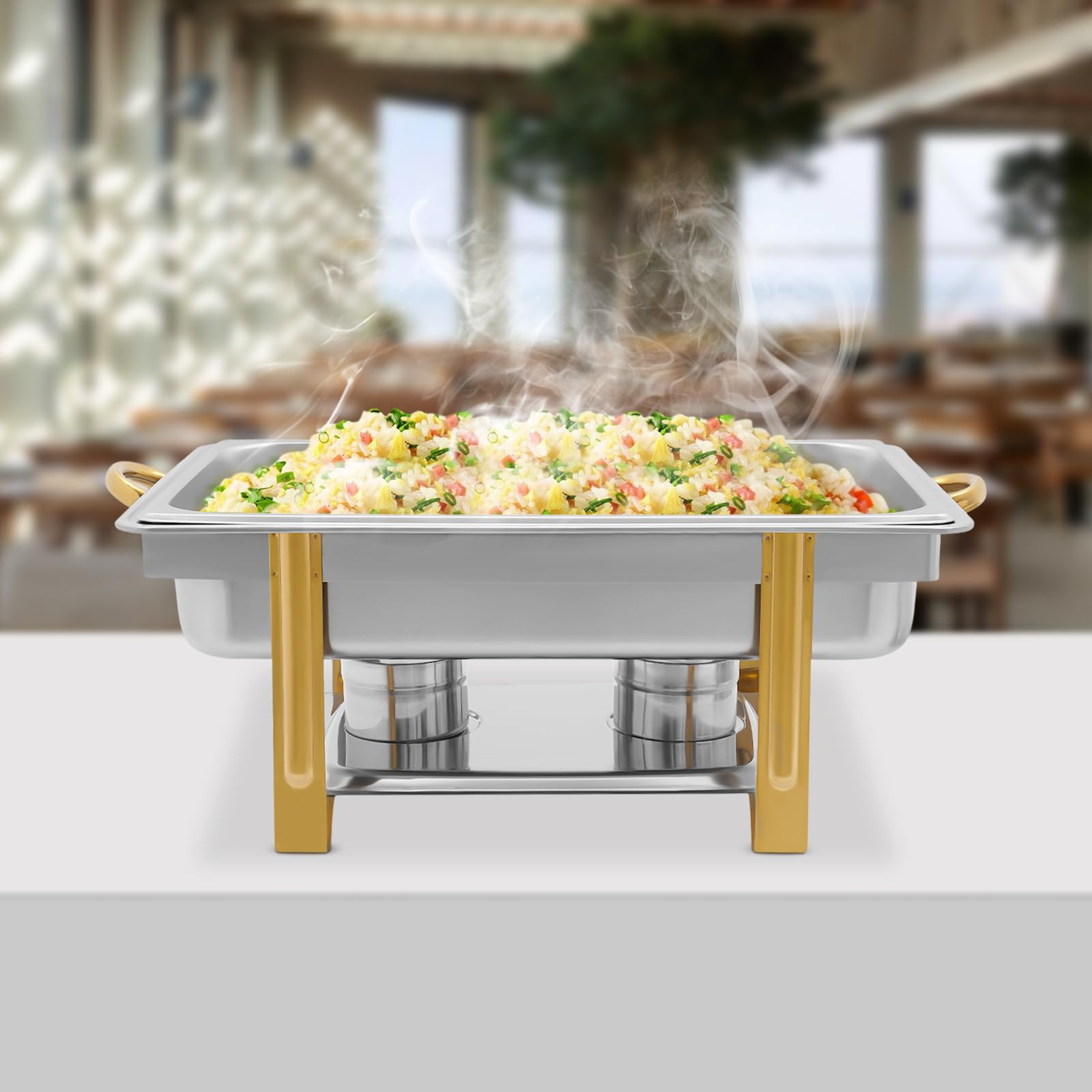 Chafing Dish - Scaldavivande in acciaio inox, 9 l, professionale, con coperchio, per buffet, catering, buffet e feste