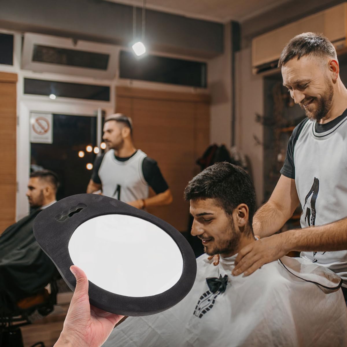 Specchio grande per parrucchiere e, 2 pezzi, rotondo e quadrato con cuscino in schiuma resistente agli urti ad alta definizione, adatto per taglio e acconciatura